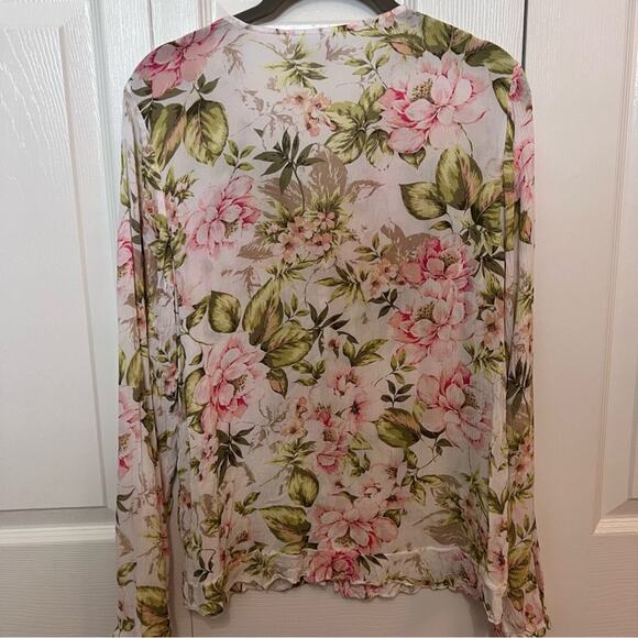 J.Jill Ruffle Floral Button Front Blouse Size S - Picture 5 of 10